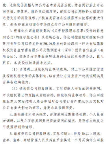 捷荣技术收关注函：要求说明是否存在主动迎合市场热点炒作公司股价的情形