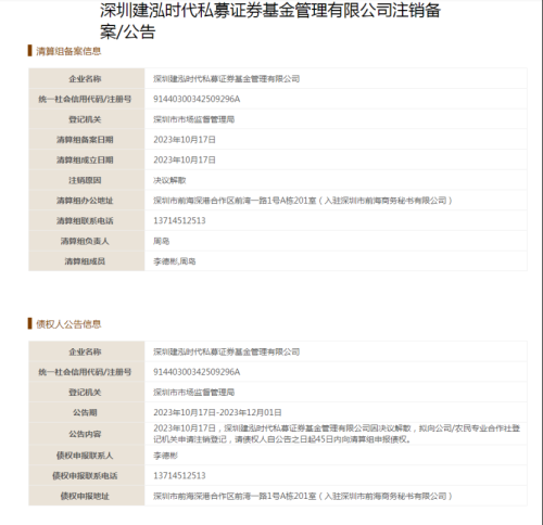 网红私募陨落 建泓时代拟决议解散 曾因两年43倍收益爆红 最近罚单、举报不断