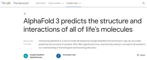 AlphaFold 3发布：AI预测蛋白质结构新突破