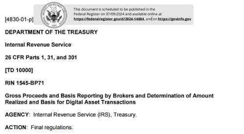 美国国税局敲定新规：加密货币和稳定币交易需报税 详解毛收益和基础报告